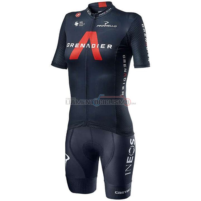 Abbigliamento Ciclismo Donne Ineos Grenadiers Manica Corta 2020 Rosso Scuro Blu